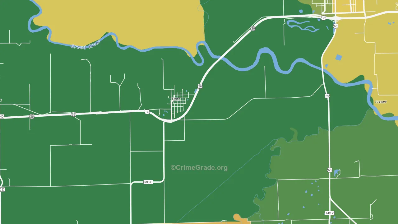 Utica, MO Map of Vehicle Theft Rates