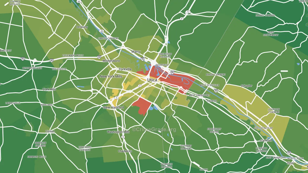 Utica, NY Map of Vehicle Theft Rates