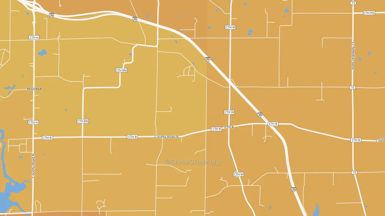 Utica, WI Map of Vehicle Theft Rates