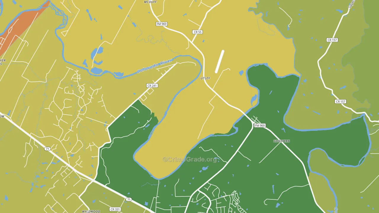 Utley, TX Map of Vehicle Theft Rates
