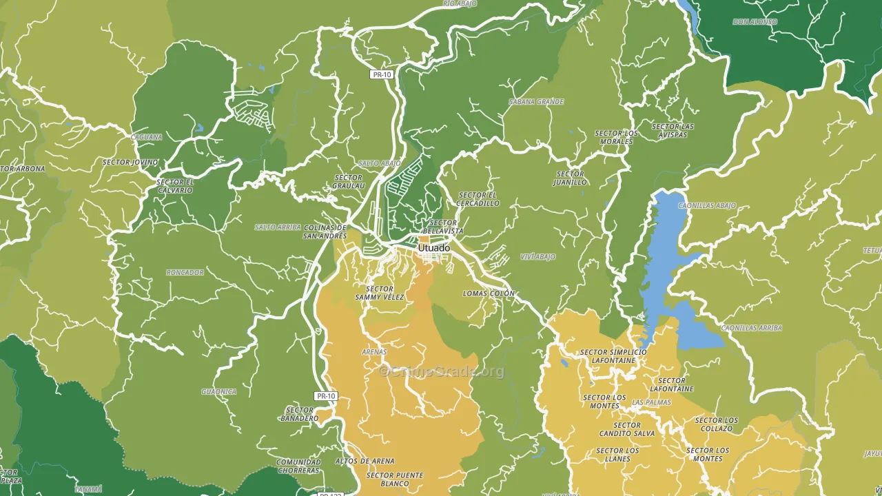 Utuado, PR Map of Vehicle Theft Rates