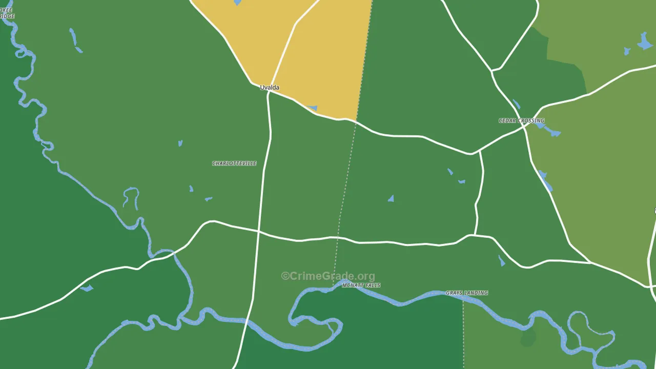Uvalda, GA Map of Vehicle Theft Rates