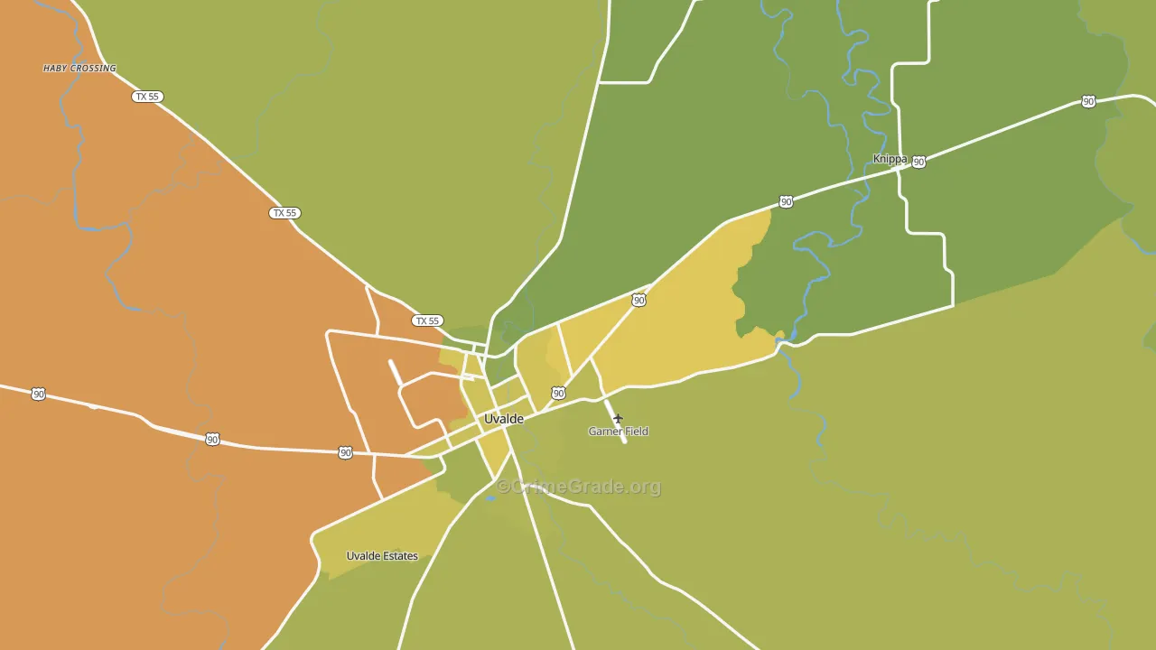 Uvalde County, TX Map of Vehicle Theft Rates
