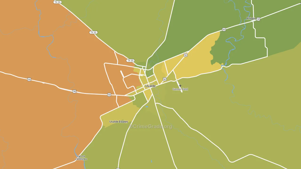 Uvalde, TX Map of Vehicle Theft Rates