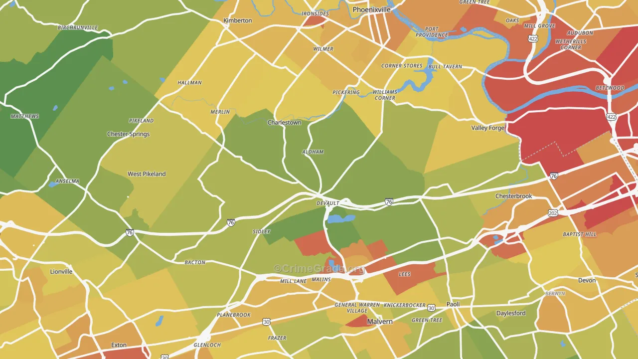 Uwchland, PA Map of Vehicle Theft Rates