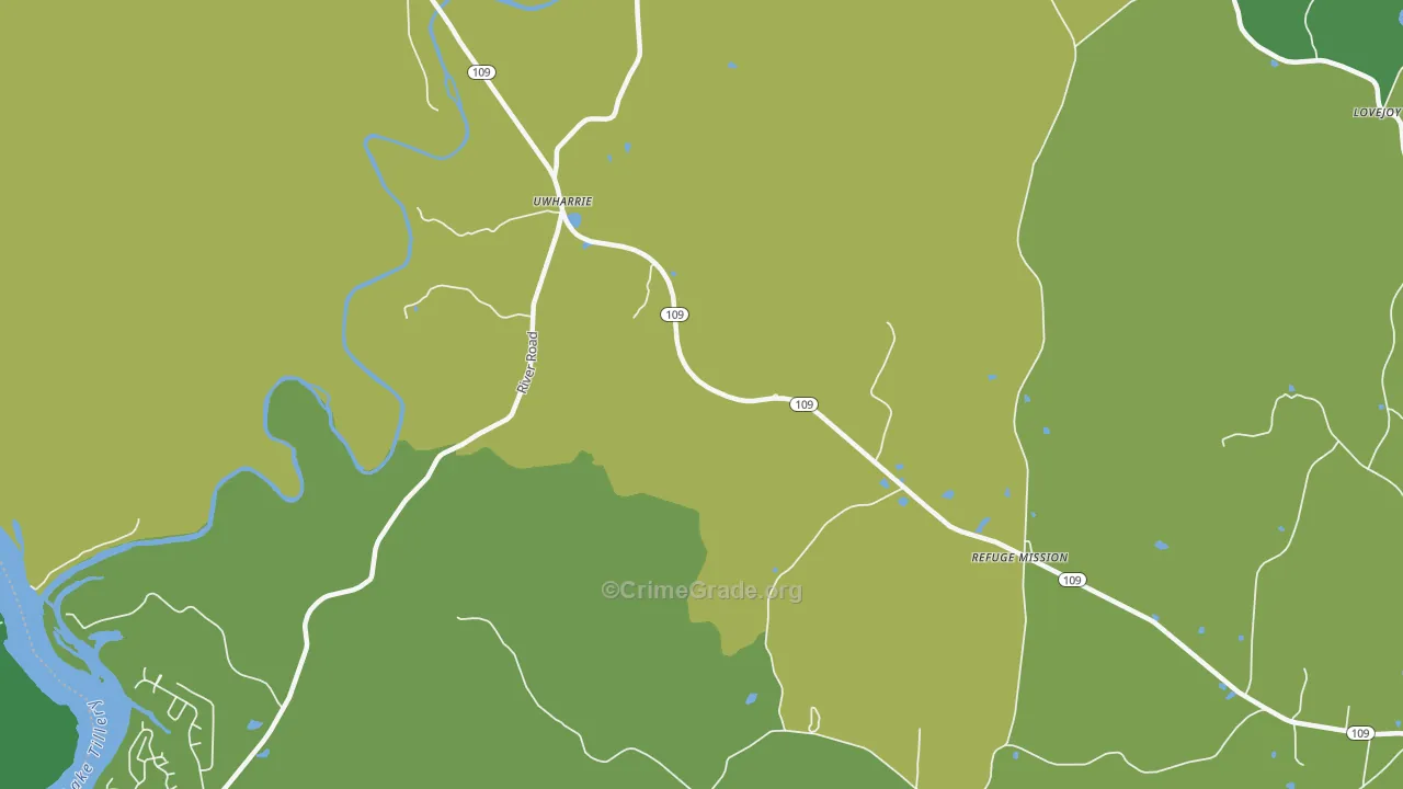 Uwharrie, NC Map of Vehicle Theft Rates