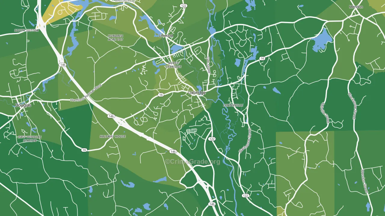 Uxbridge, MA Map of Vehicle Theft Rates