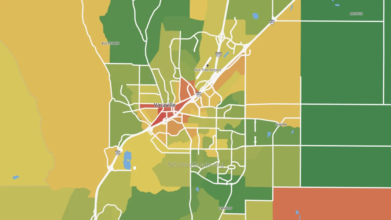 Vacaville, CA Map of Vehicle Theft Rates