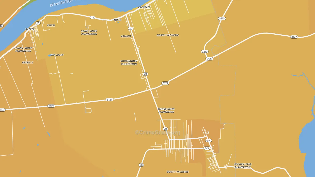 Vacherie, LA Map of Vehicle Theft Rates