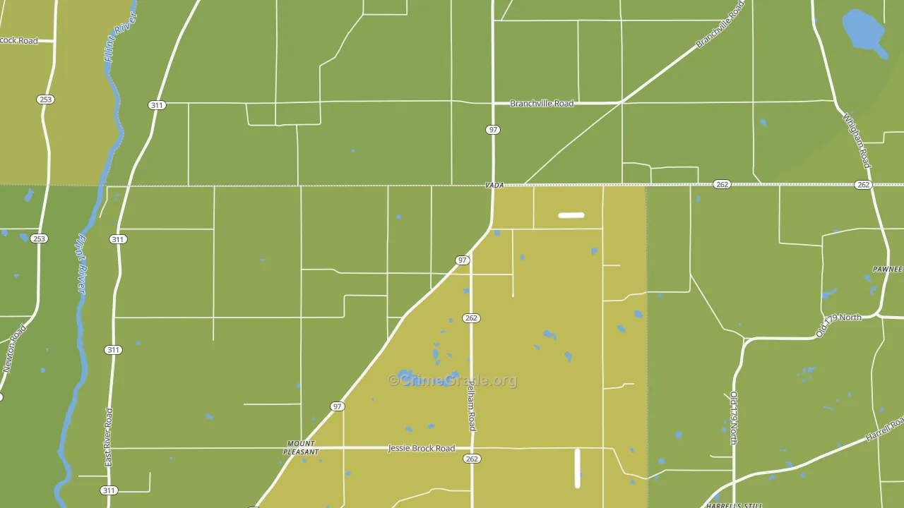 Vada, GA Map of Vehicle Theft Rates