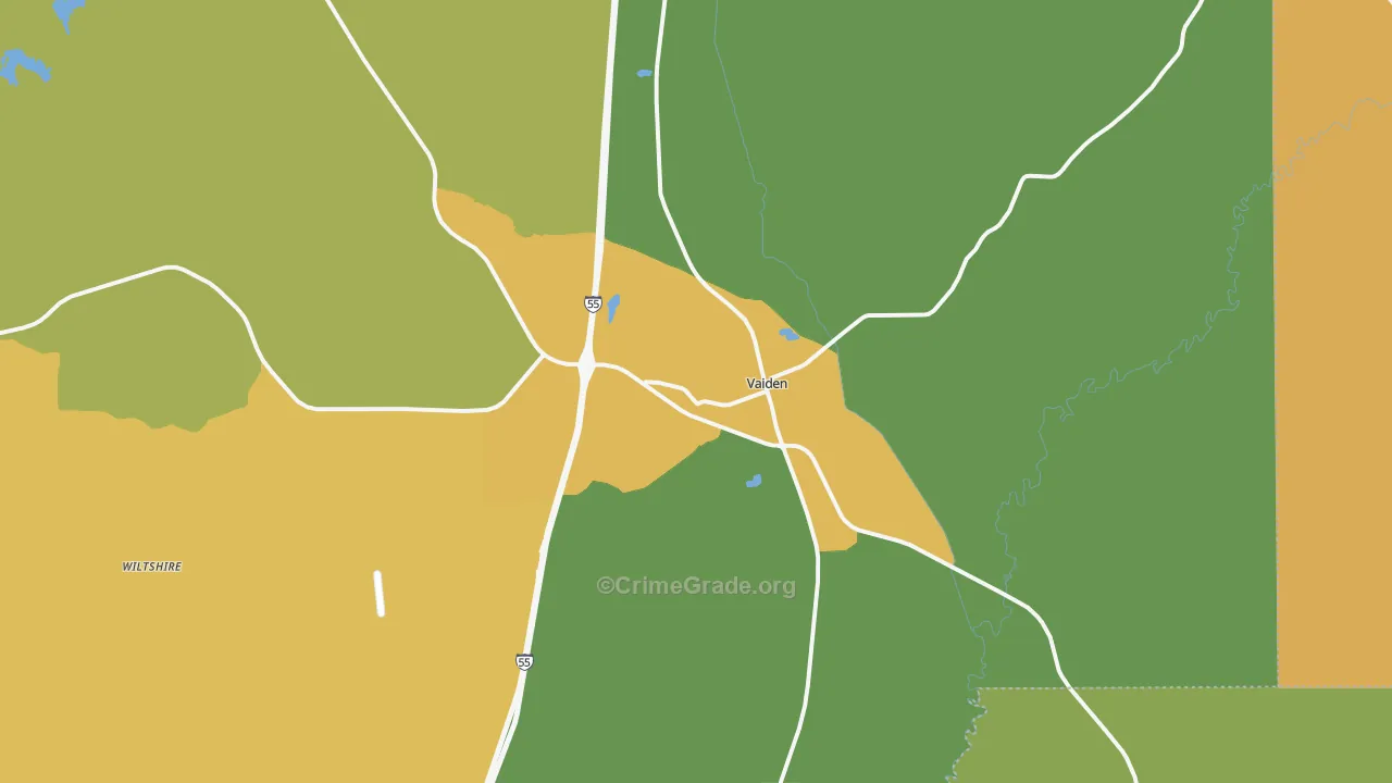 Vaiden, MS Map of Vehicle Theft Rates