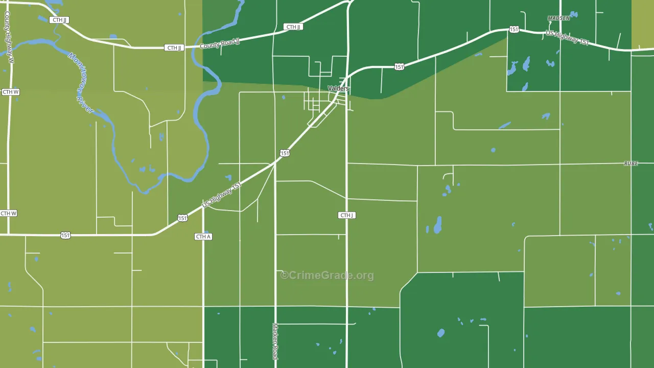 Valders, WI Map of Vehicle Theft Rates