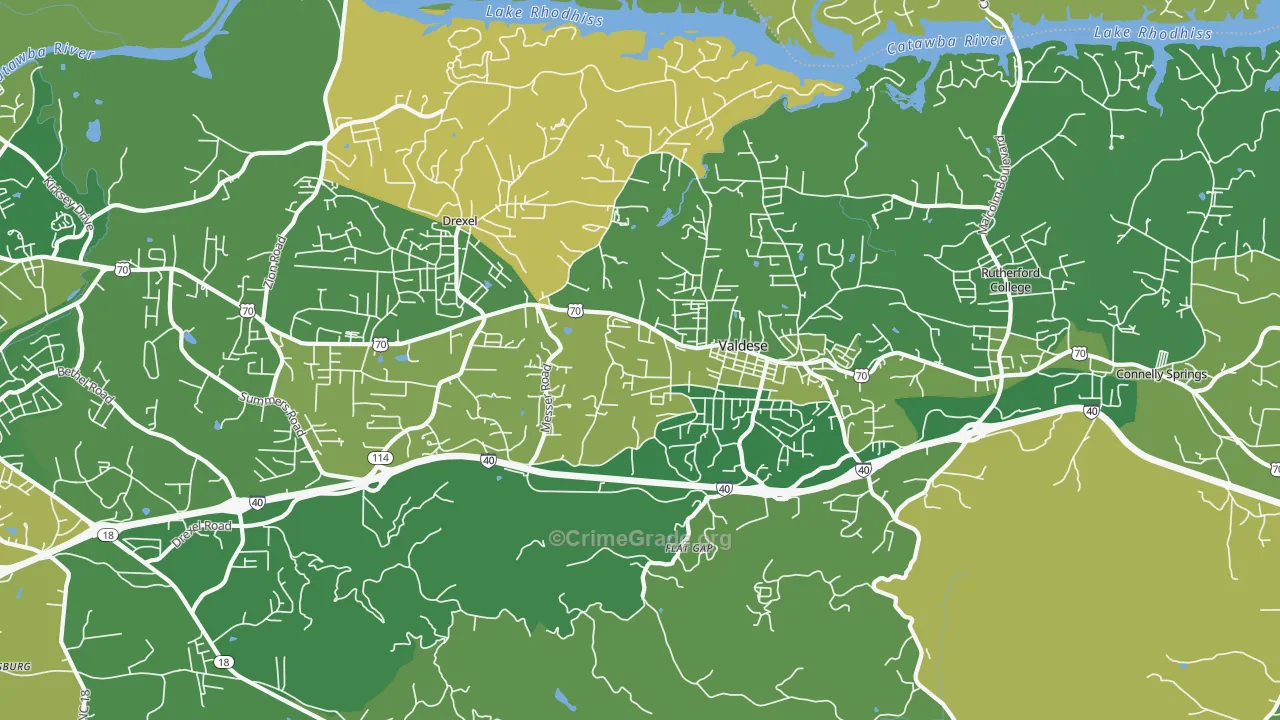 Valdese, NC Map of Vehicle Theft Rates