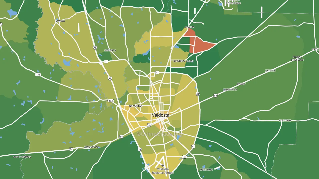 Valdosta, GA Map of Vehicle Theft Rates
