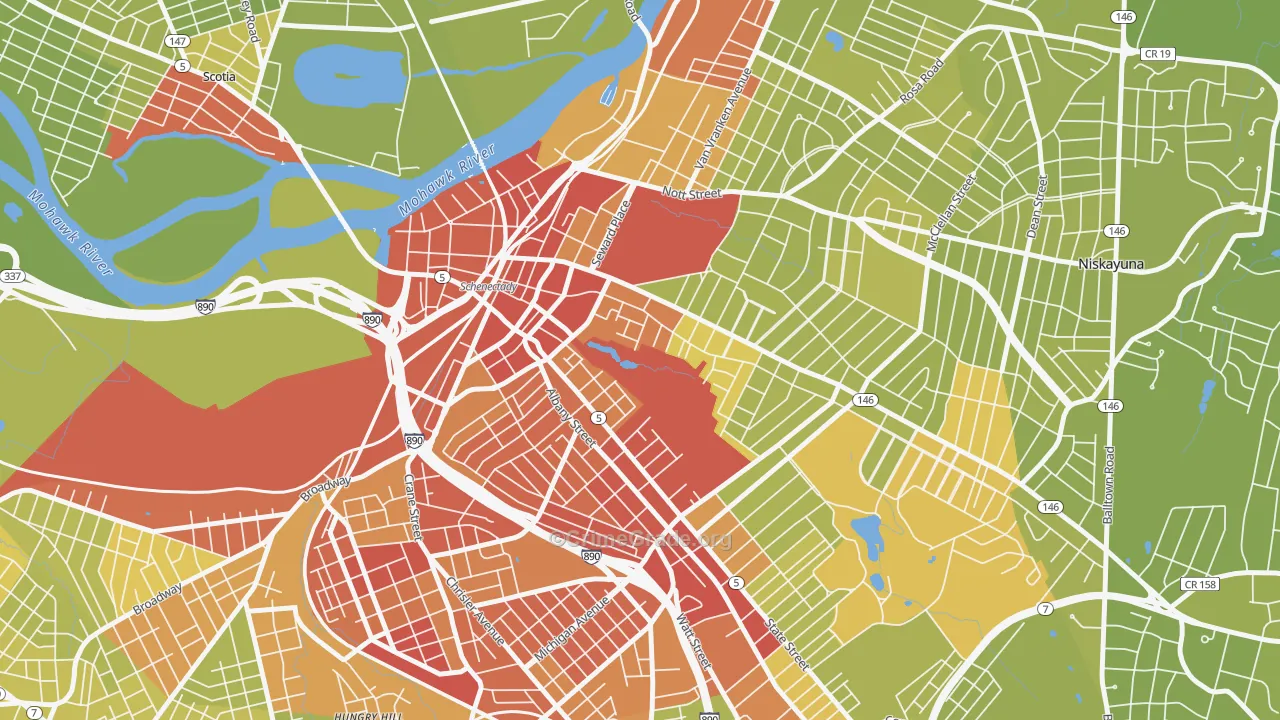 Vale and Eastern Avenue, Schenectady, NY Map of Vehicle Theft Rates