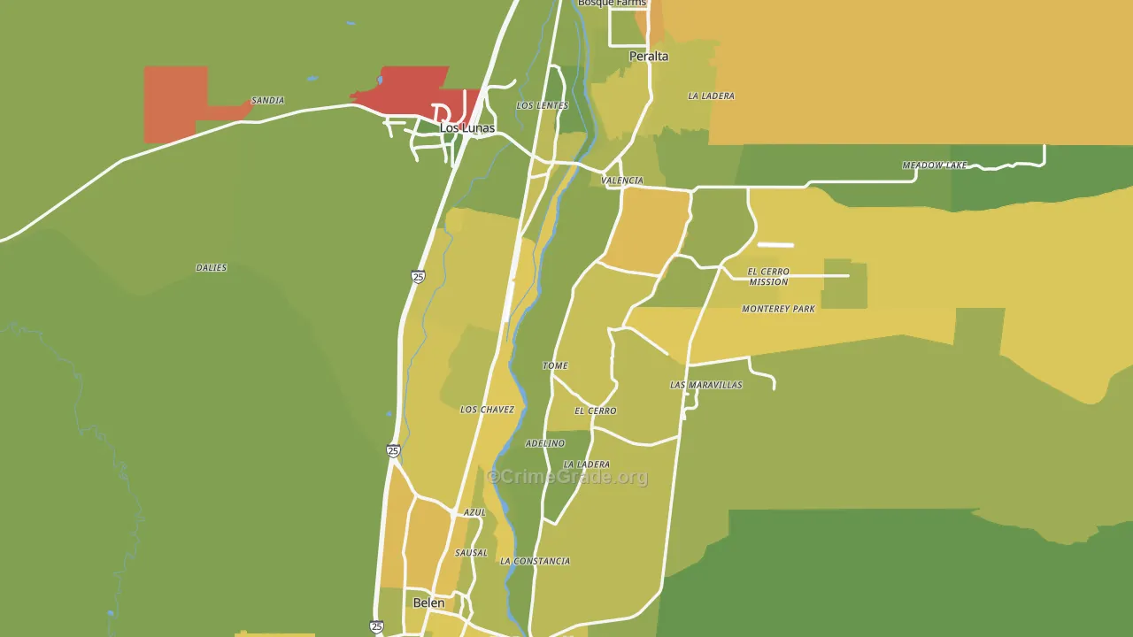Valencia County, NM Map of Vehicle Theft Rates