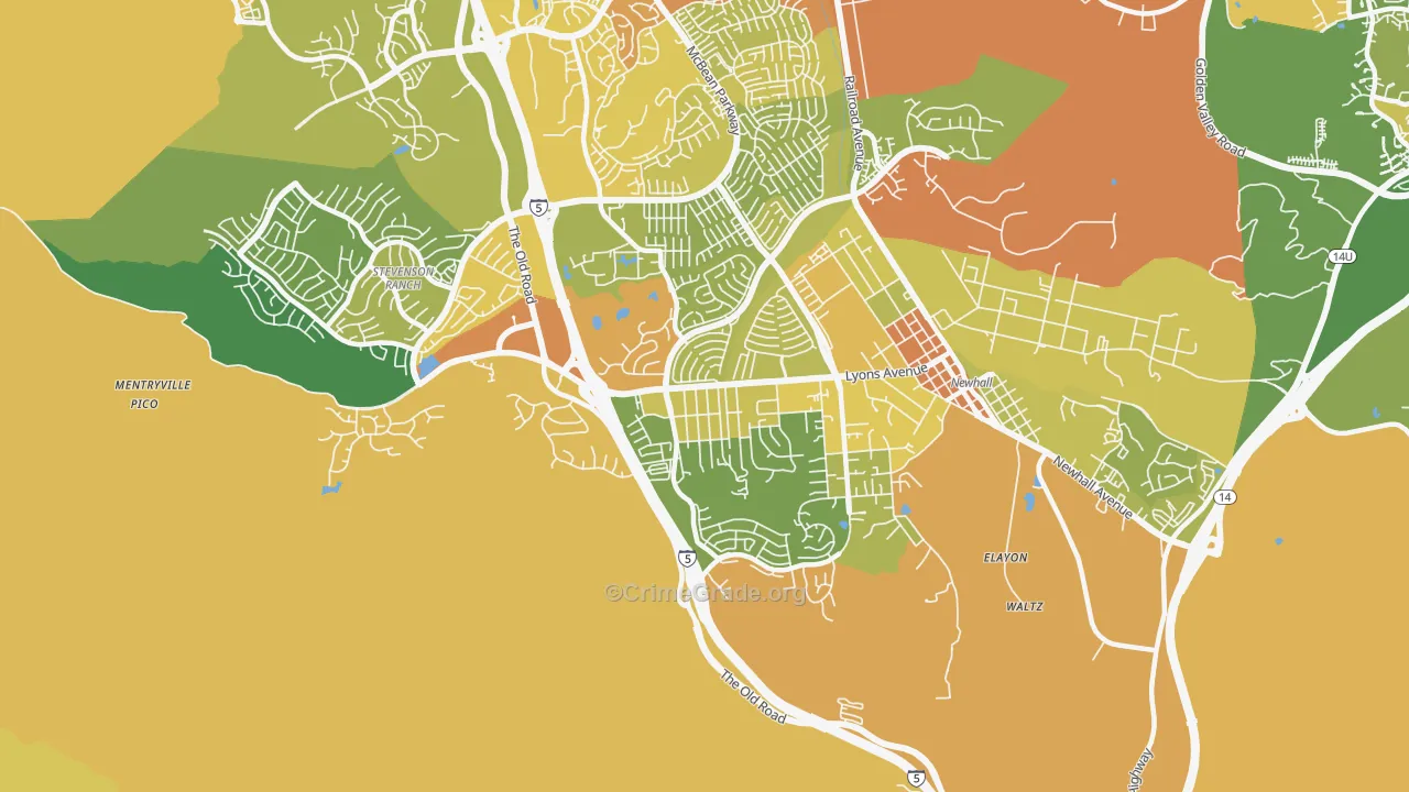 Valencia, Newhall, CA Map of Vehicle Theft Rates