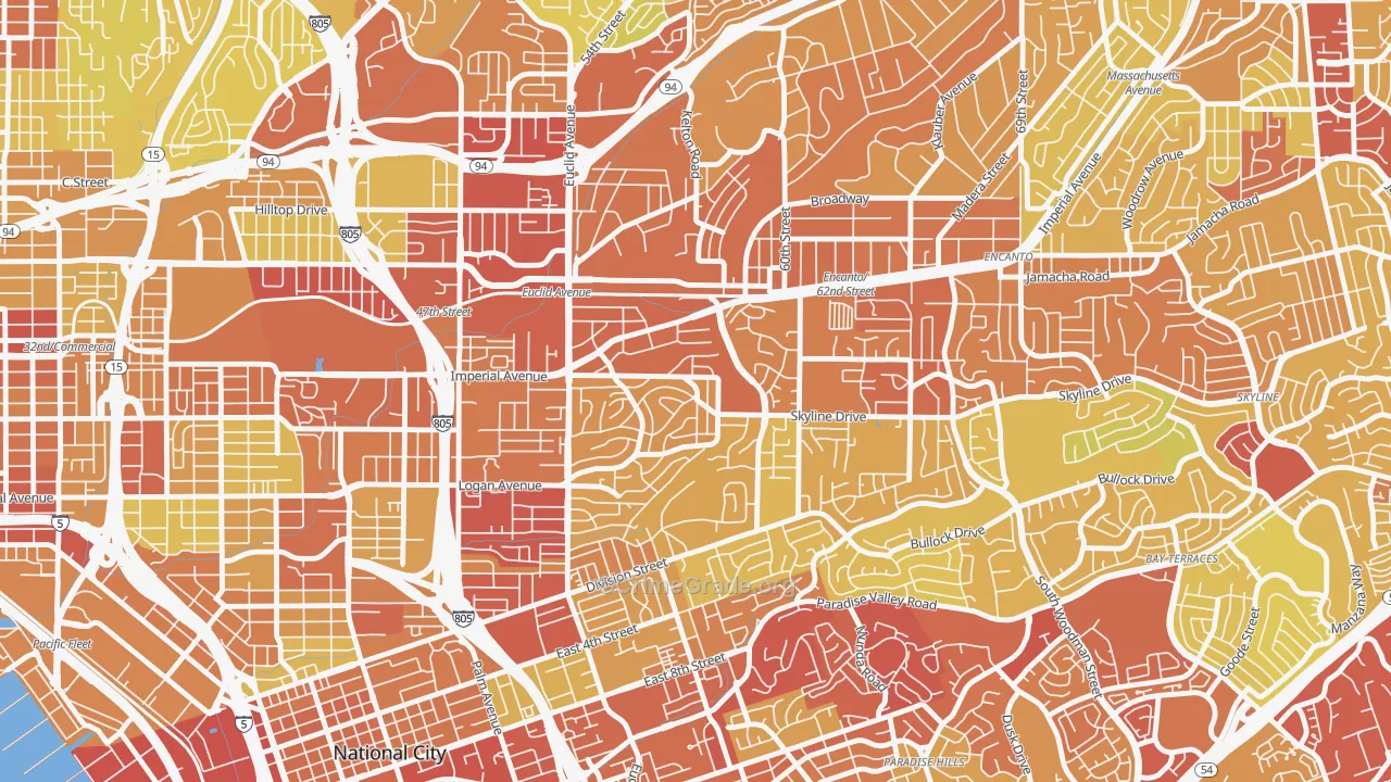 Valencia Park, San Diego, CA Map of Vehicle Theft Rates
