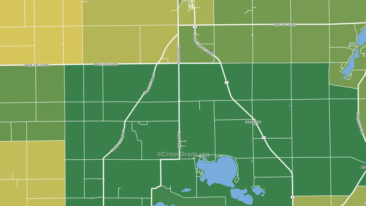 Valentine, IN Map of Vehicle Theft Rates