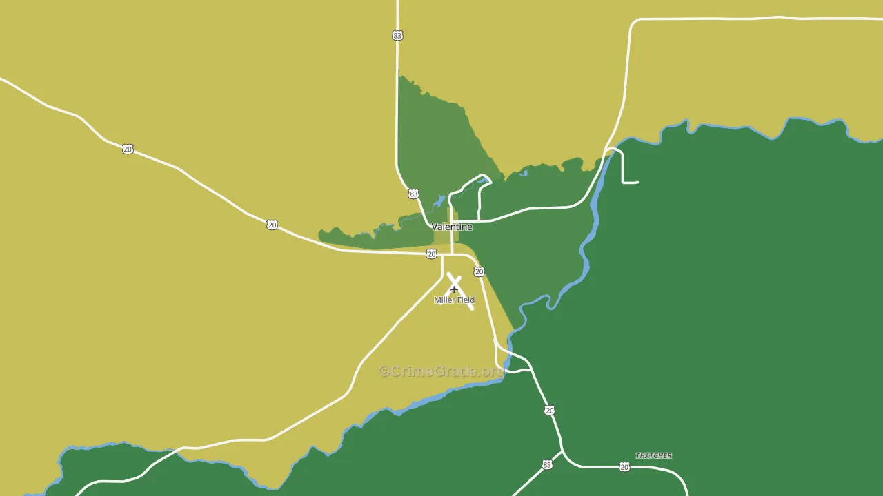 Valentine, NE Map of Vehicle Theft Rates