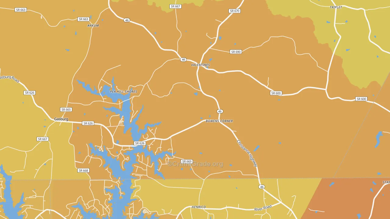 Valentines, VA Map of Vehicle Theft Rates