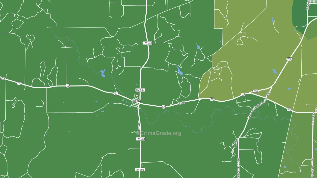 Valera, TX Map of Vehicle Theft Rates
