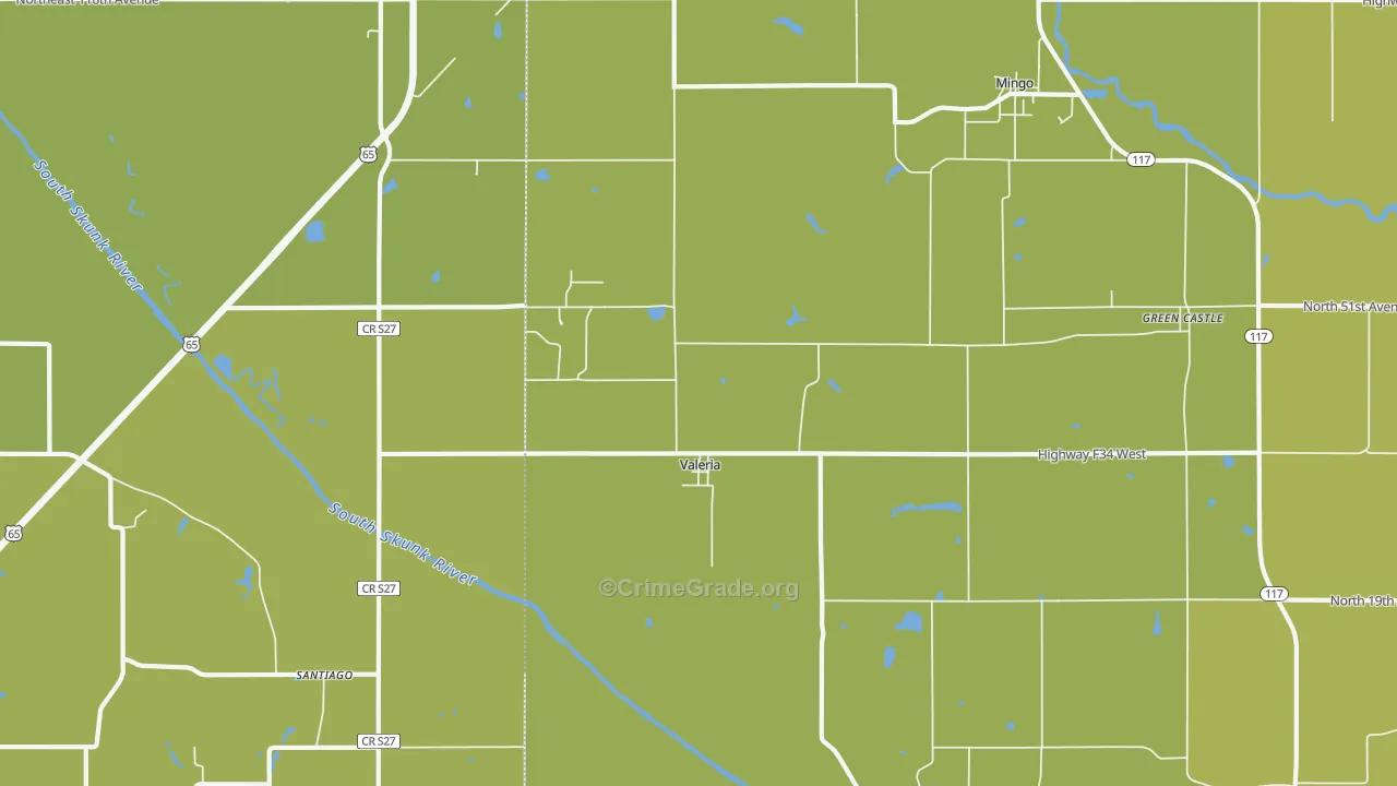 Valeria, IA Map of Vehicle Theft Rates