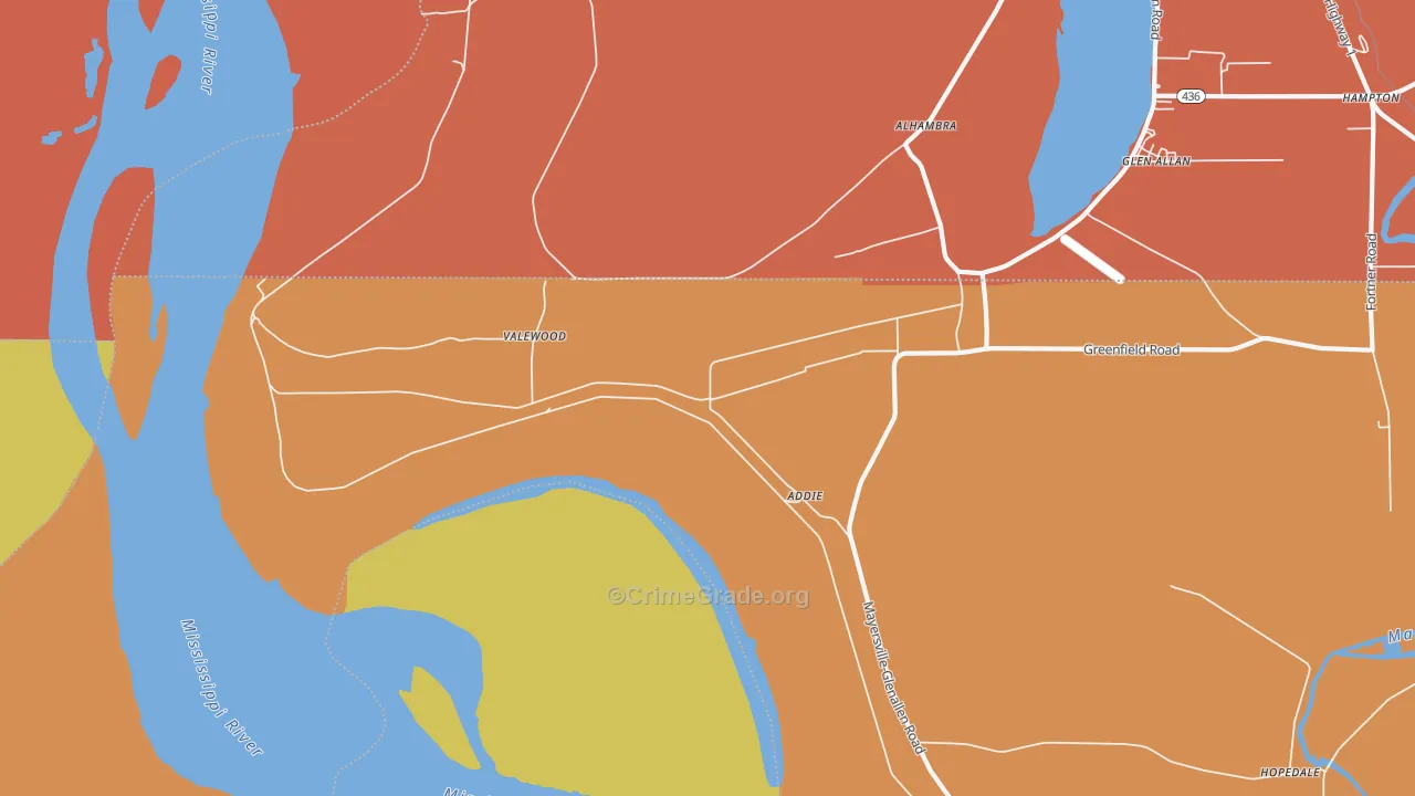 Valewood, MS Map of Vehicle Theft Rates