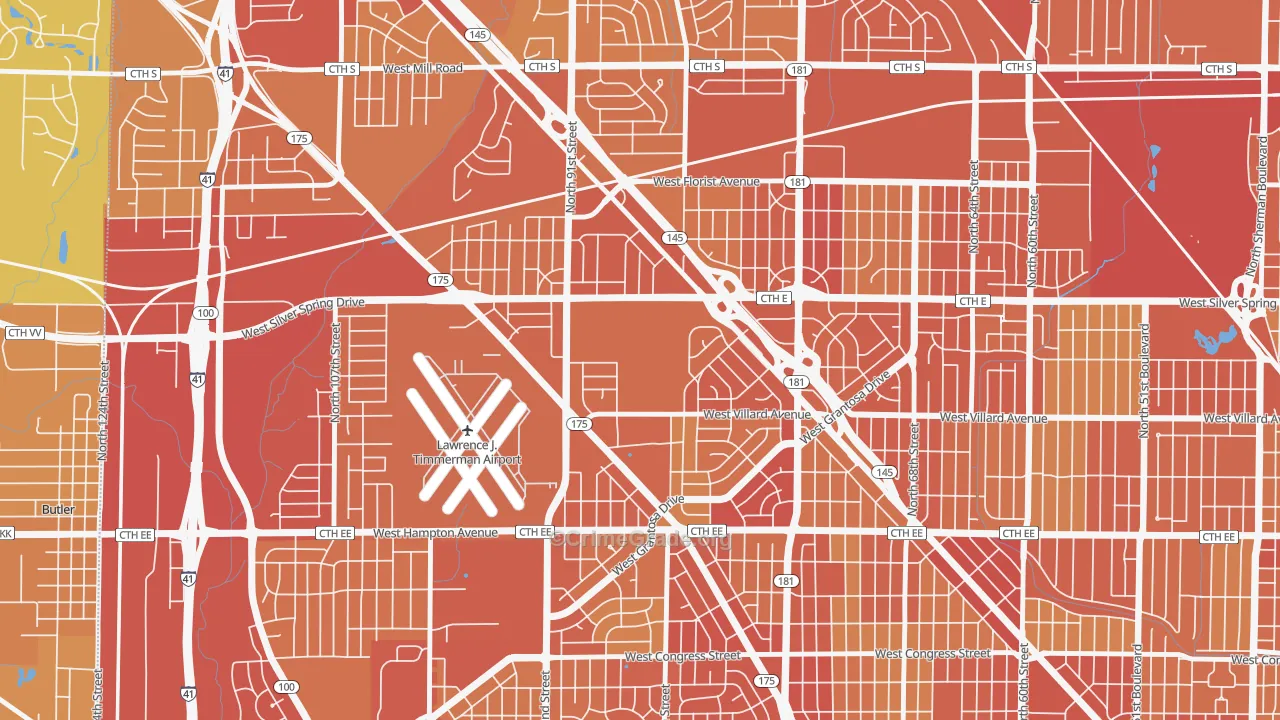 Valhalla, Milwaukee, WI Map of Vehicle Theft Rates