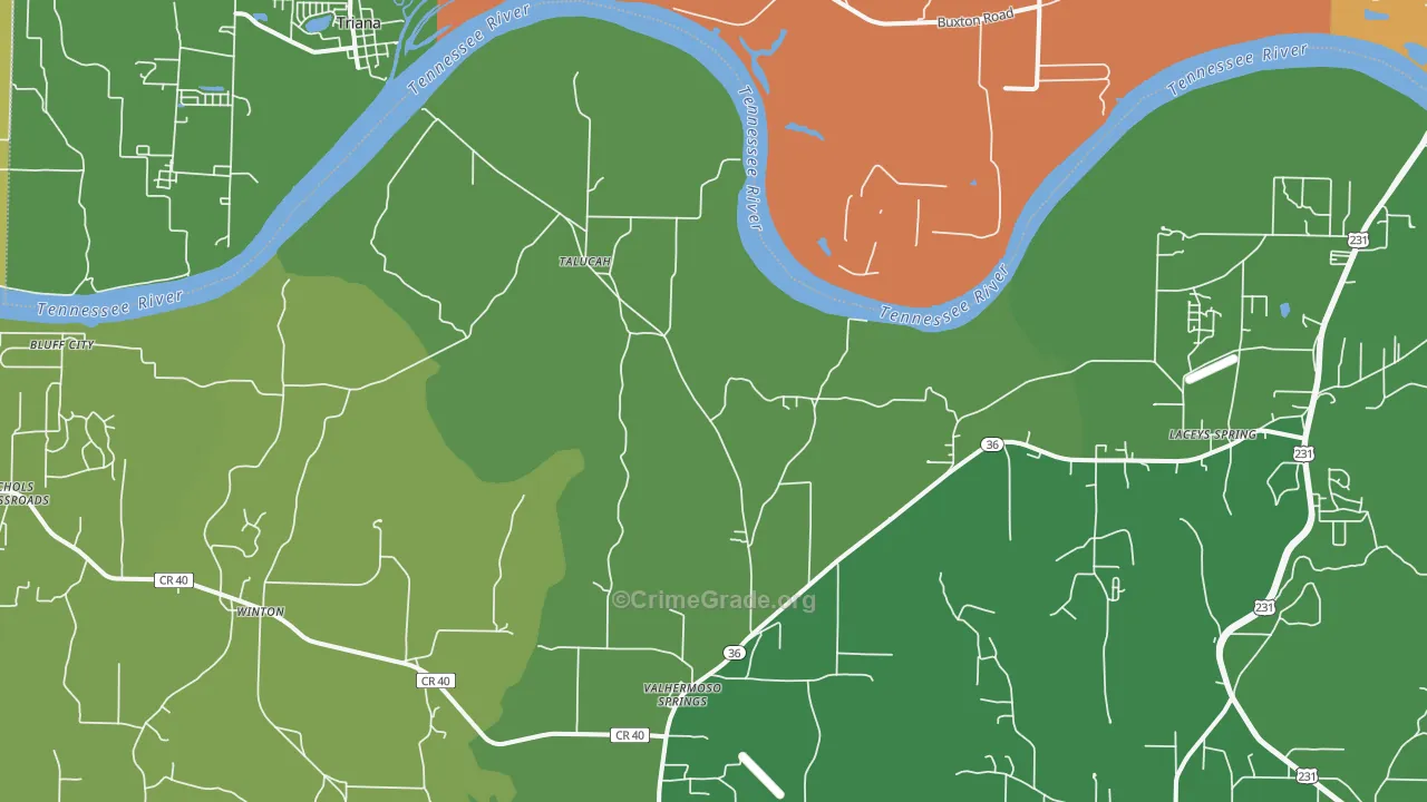 Valhermoso Springs, AL Map of Vehicle Theft Rates