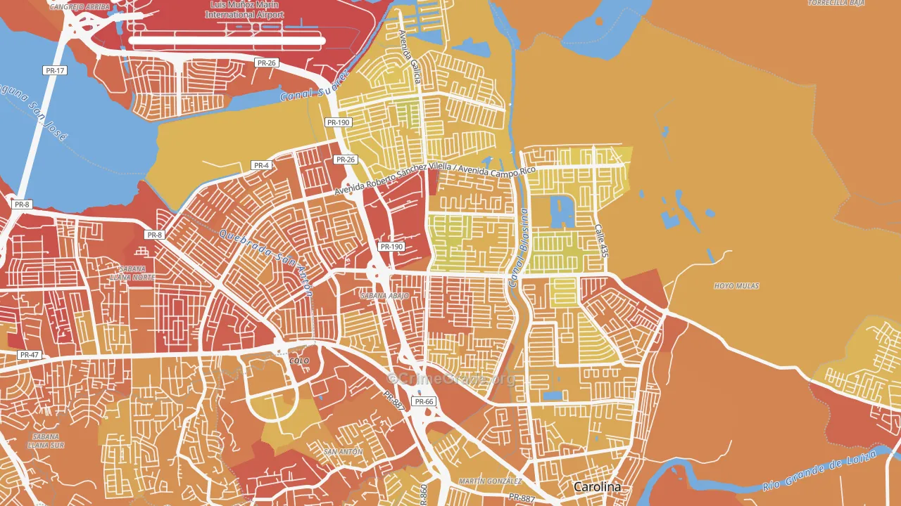 Valle Arriba Hts, Carolina, PR Map of Vehicle Theft Rates
