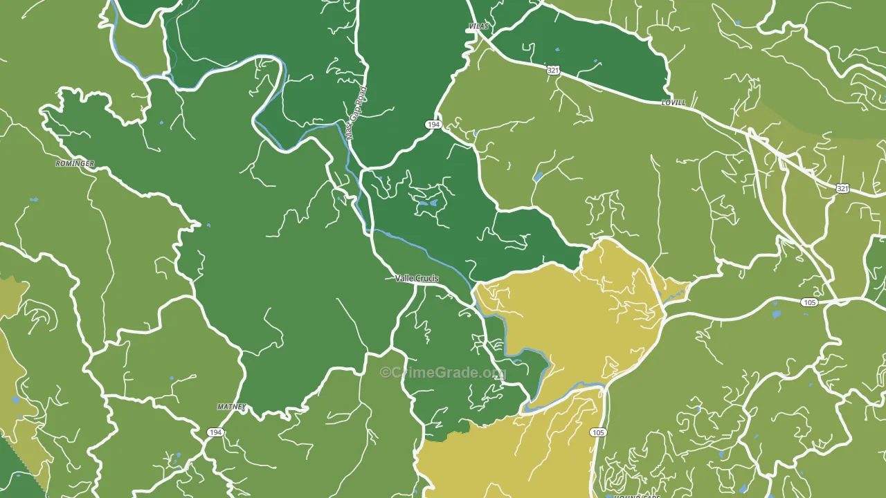 Valle Crucis, NC Map of Vehicle Theft Rates