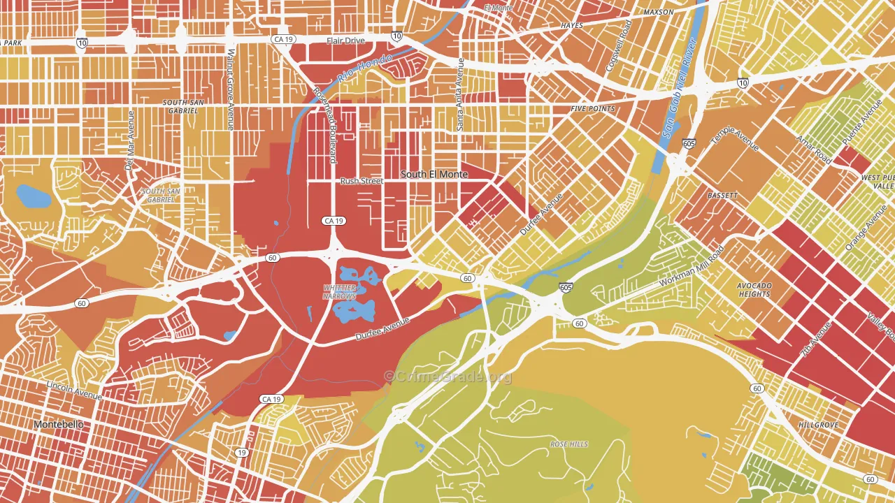 Valle Lindo, South El Monte, CA Map of Vehicle Theft Rates