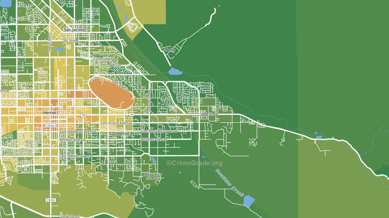 Valle Vista, CA Map of Vehicle Theft Rates
