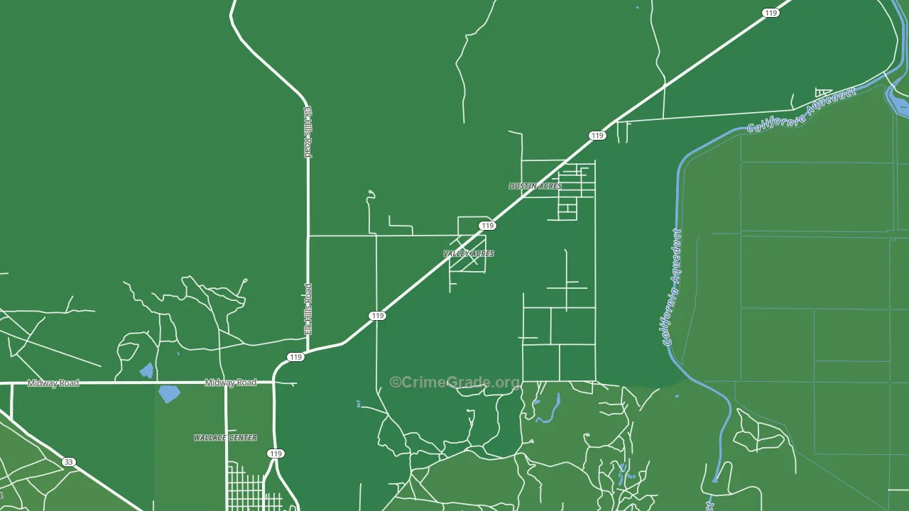 Valley Acres, CA Map of Vehicle Theft Rates