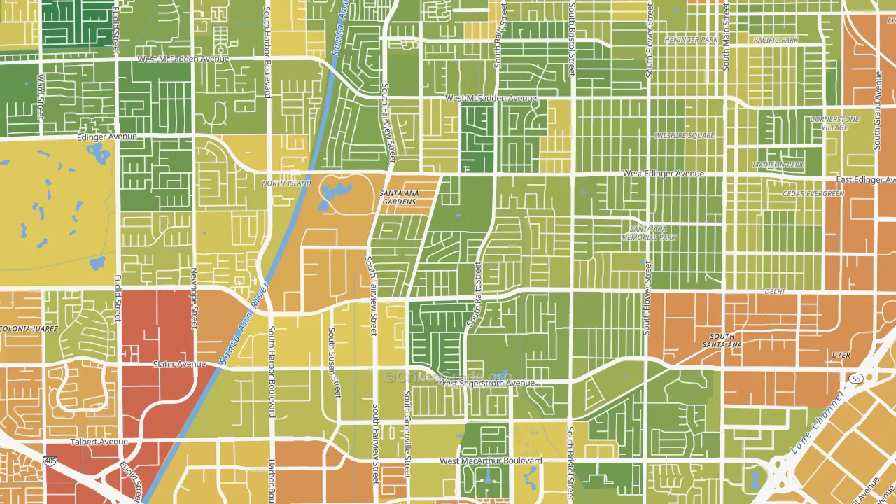 Valley Adams, Santa Ana, CA Map of Vehicle Theft Rates