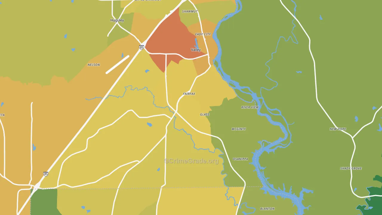 Valley, AL Map of Vehicle Theft Rates