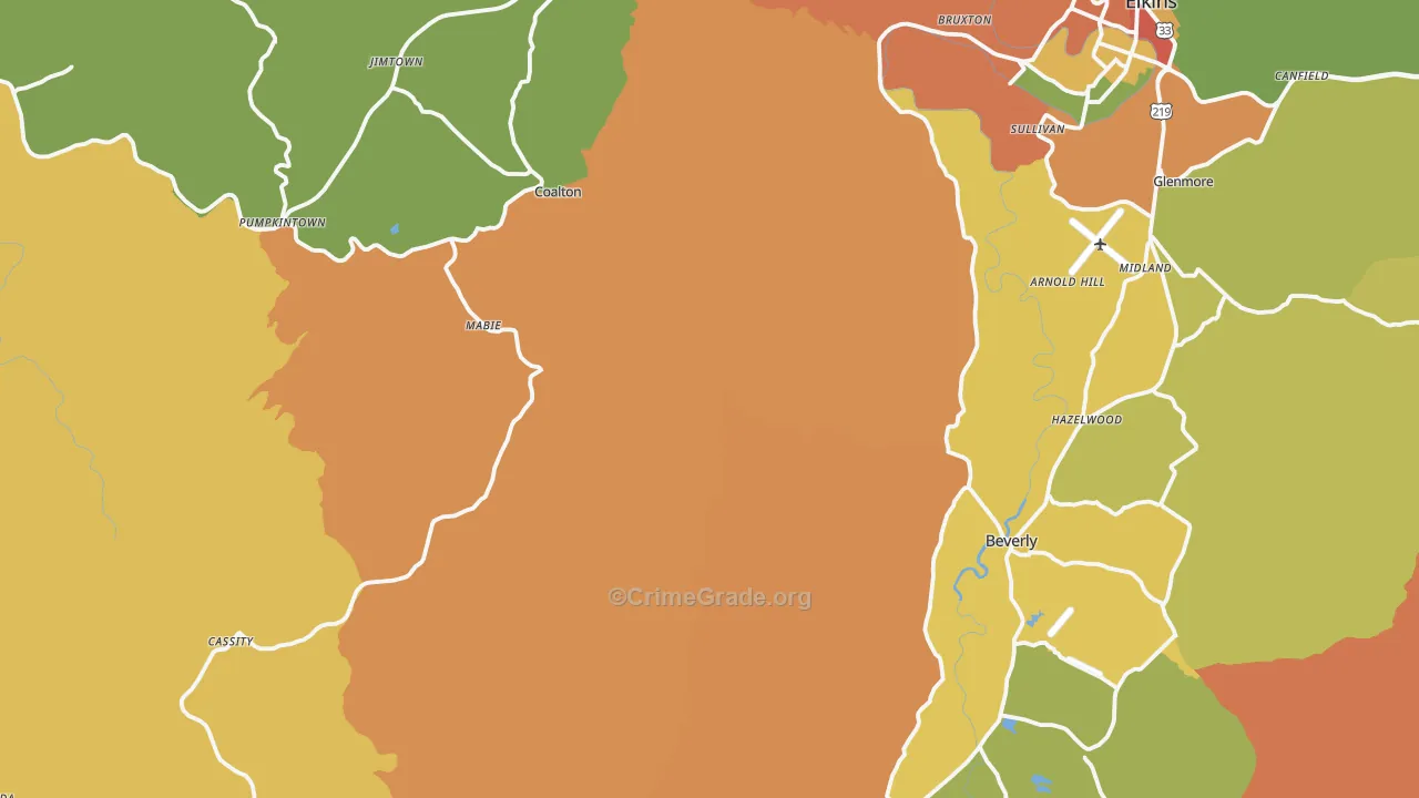 Valley Bend, WV Map of Vehicle Theft Rates