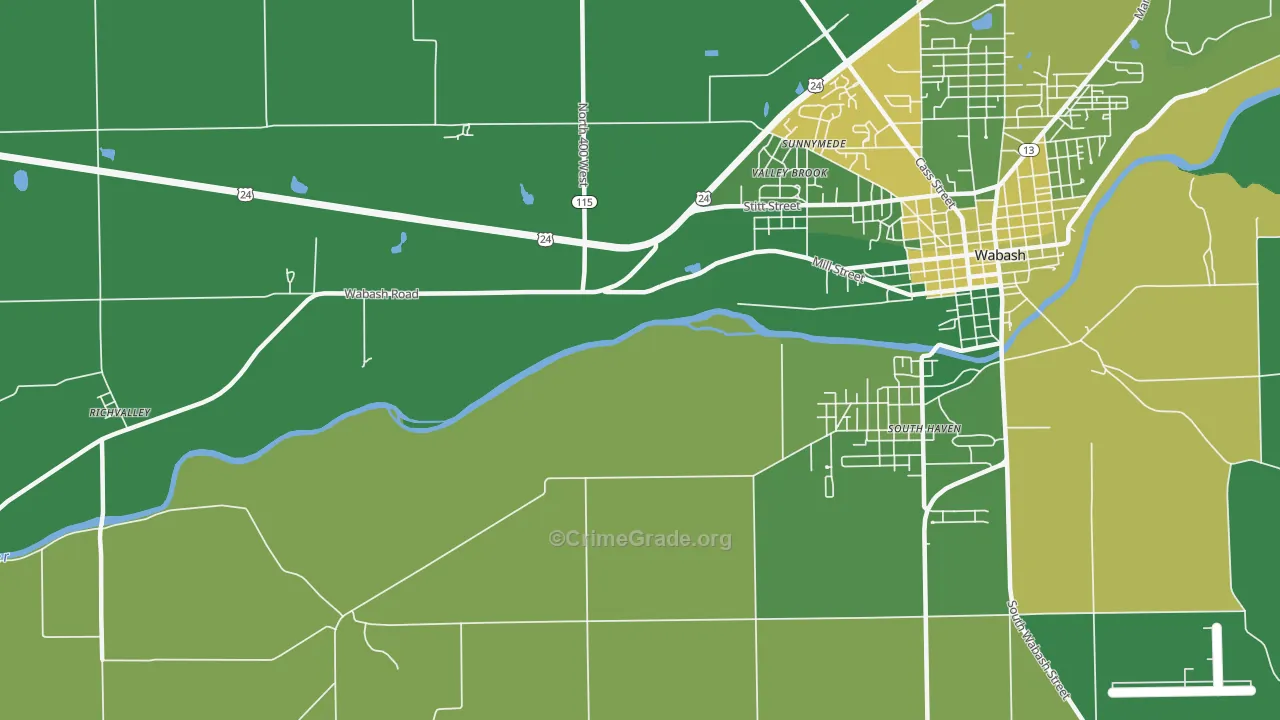 Valley Brook, IN Map of Vehicle Theft Rates