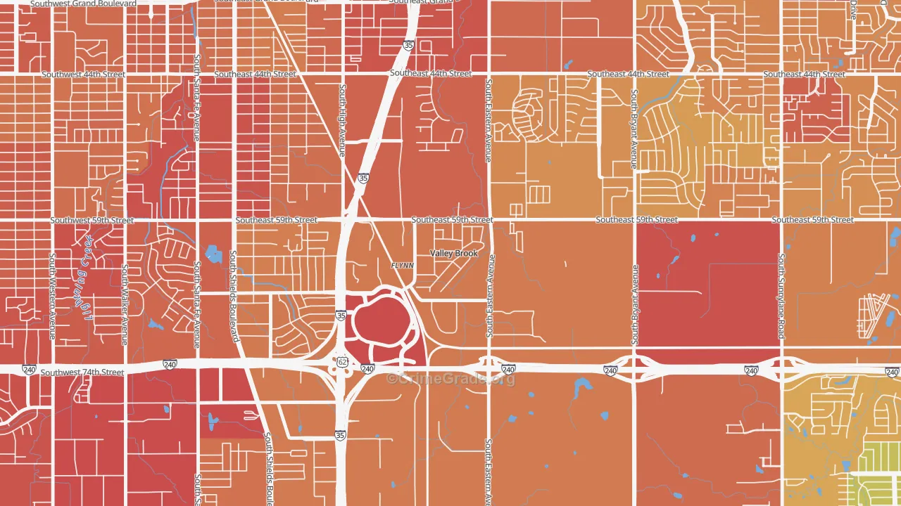 Valley Brook, OK Map of Vehicle Theft Rates
