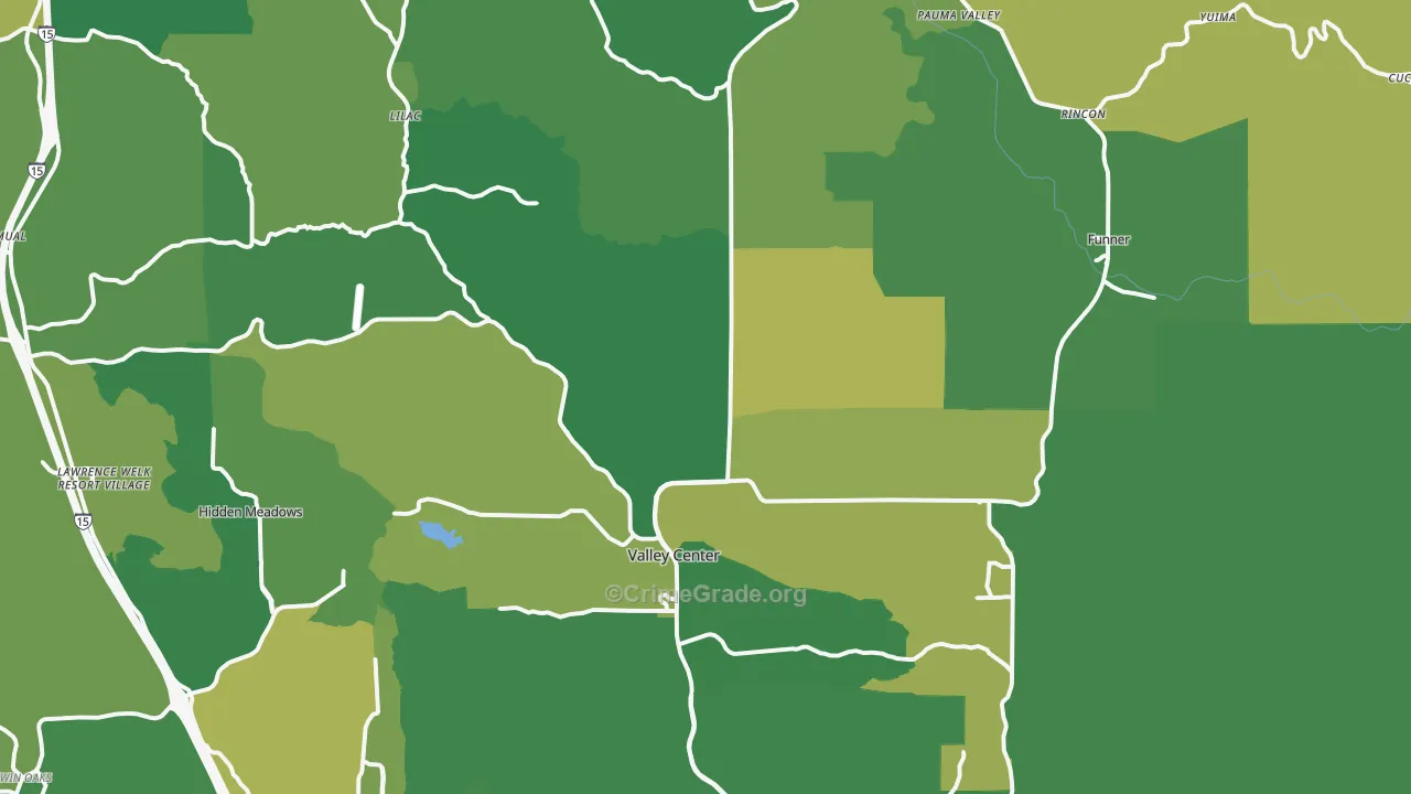 Valley Center, CA Map of Vehicle Theft Rates
