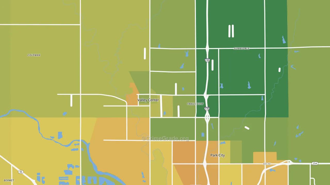 Valley Center, KS Map of Vehicle Theft Rates