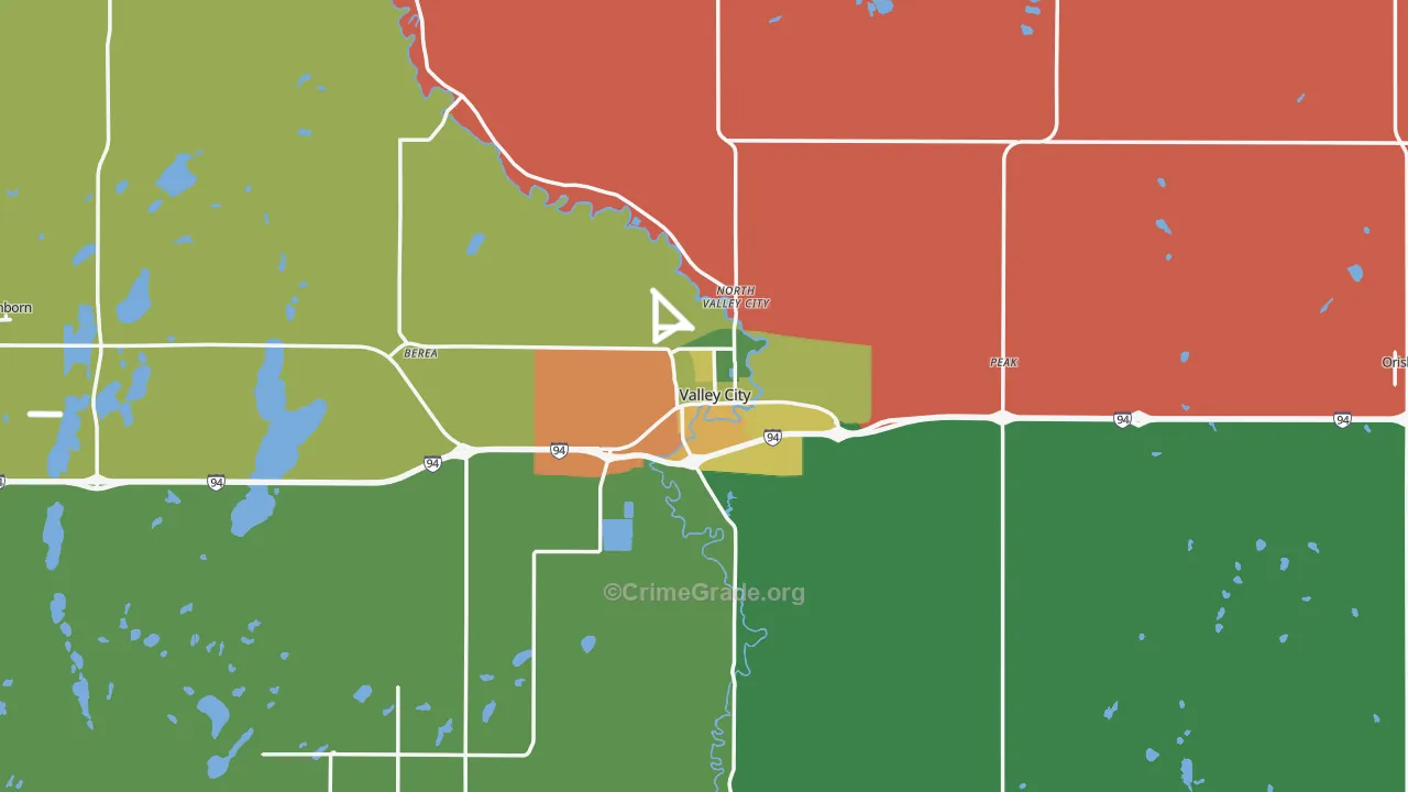 Valley City, ND Map of Vehicle Theft Rates