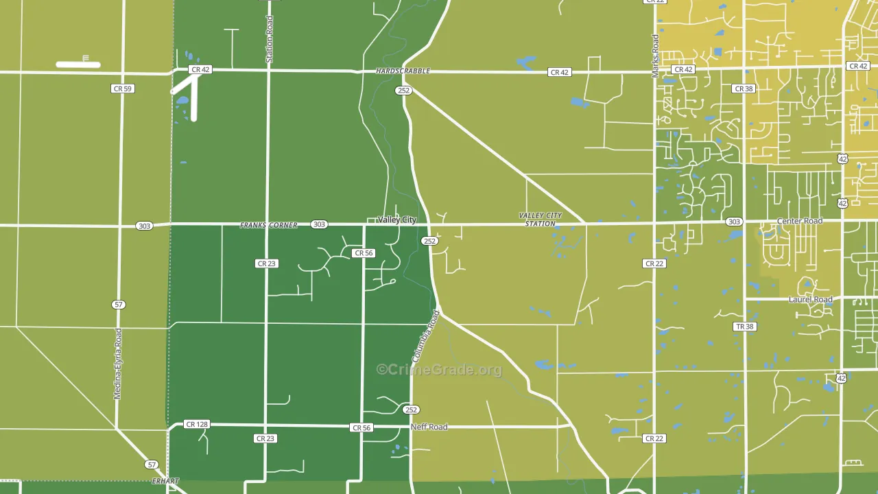 Valley City, OH Map of Vehicle Theft Rates