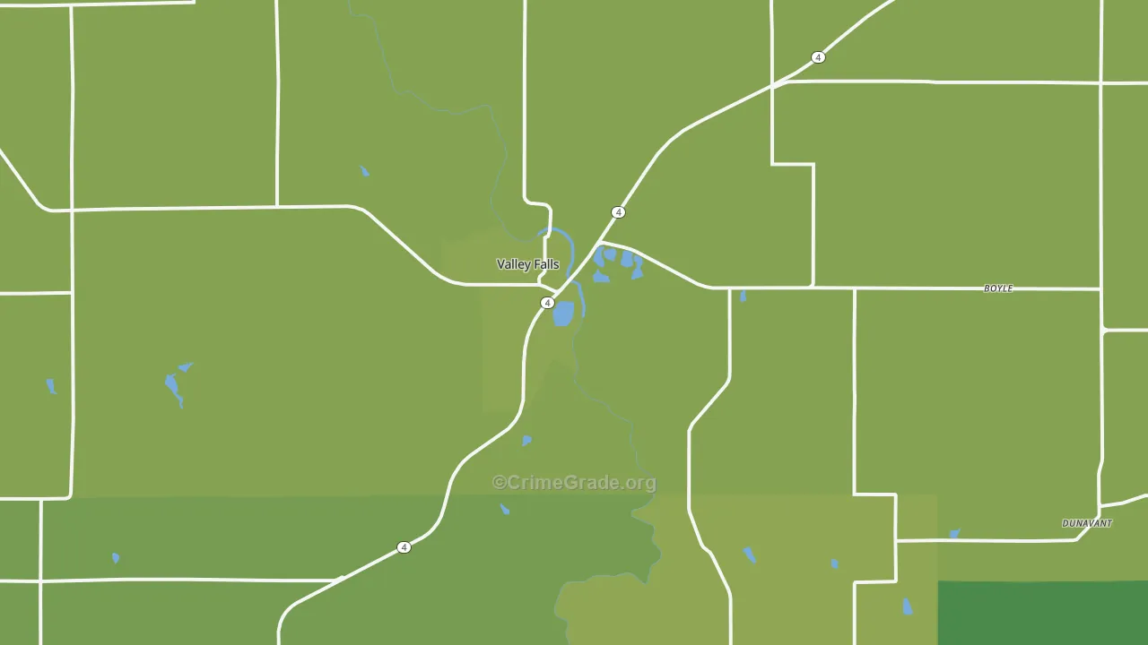 Valley Falls, KS Map of Vehicle Theft Rates