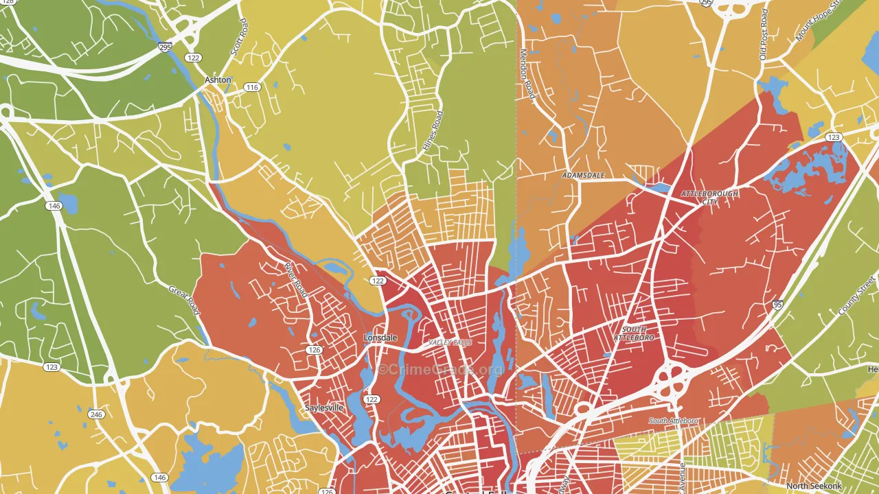 Valley Falls, RI Map of Vehicle Theft Rates
