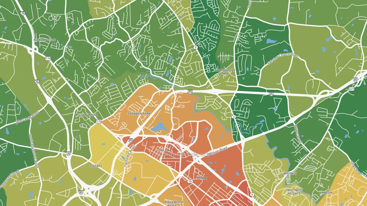 Valley Falls, SC Map of Vehicle Theft Rates