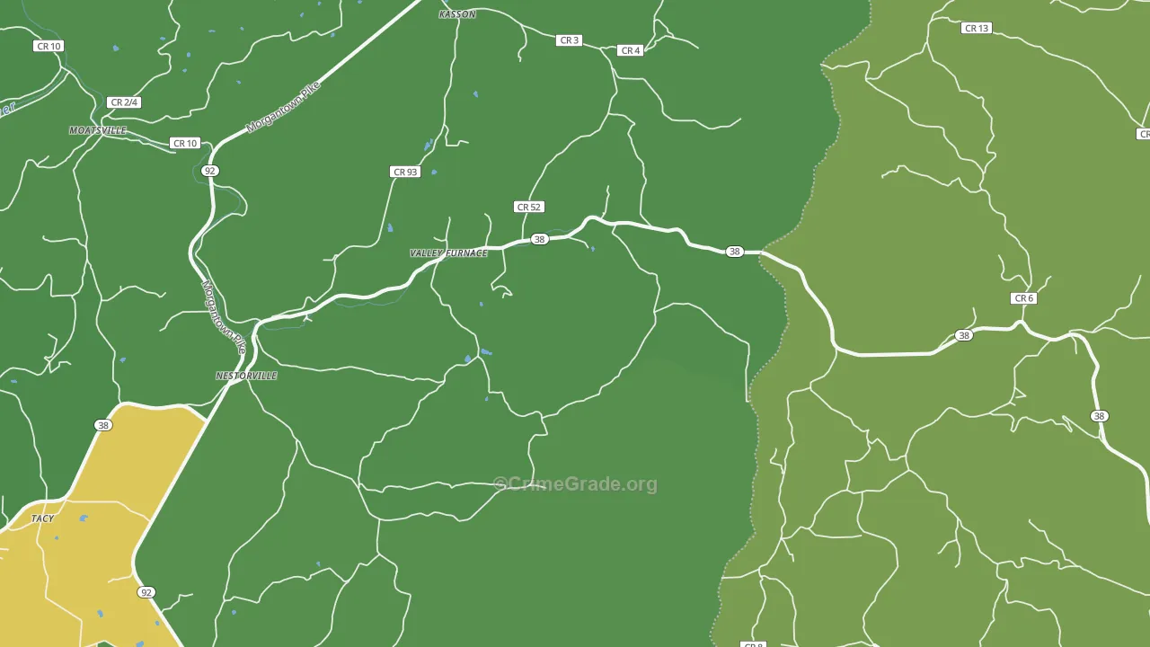 Valley Furnace, WV Map of Vehicle Theft Rates