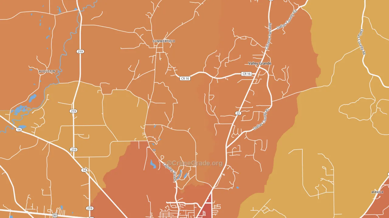 Valley Grande, AL Map of Vehicle Theft Rates