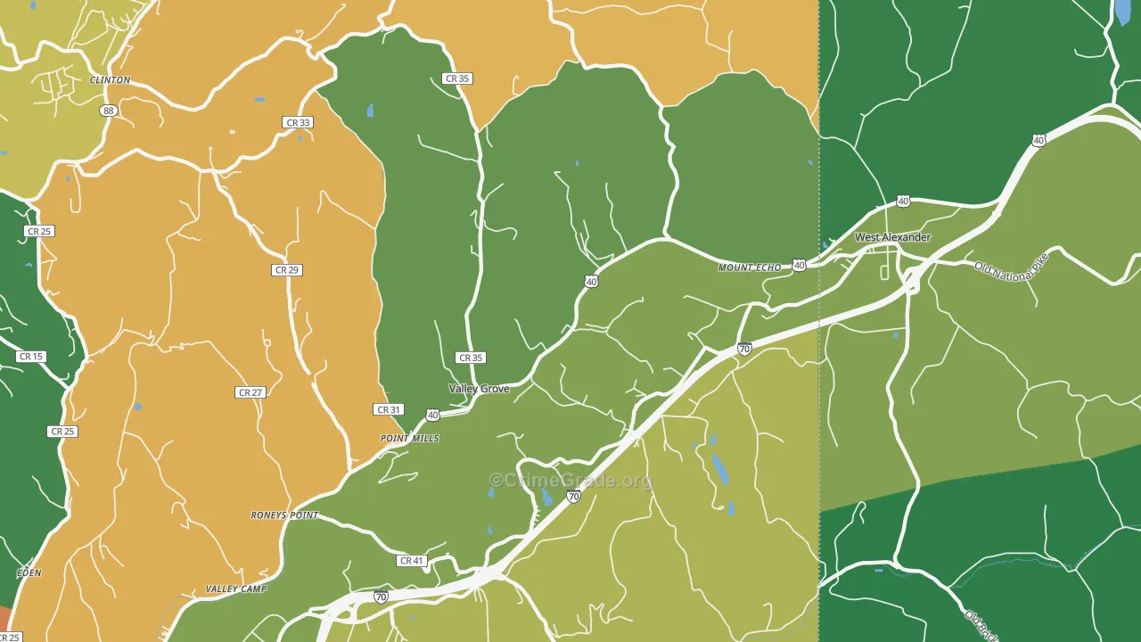 Valley Grove, WV Map of Vehicle Theft Rates